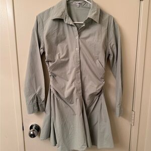 Fashion Nova Cotton Sage Green Shirt Dress Size M